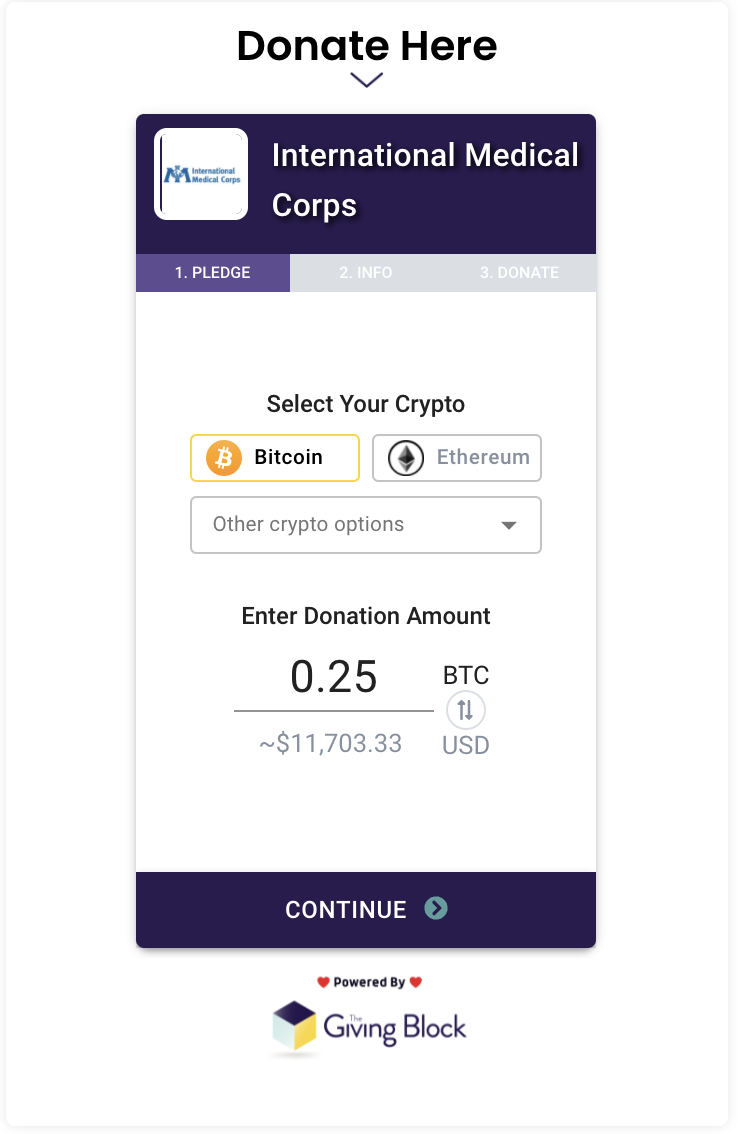 Screenshot of The Giving Block's Donation Form