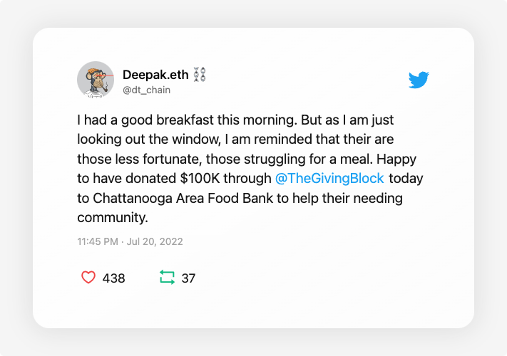 Deepak-eth Twitter Highlight donation | The Giving Block