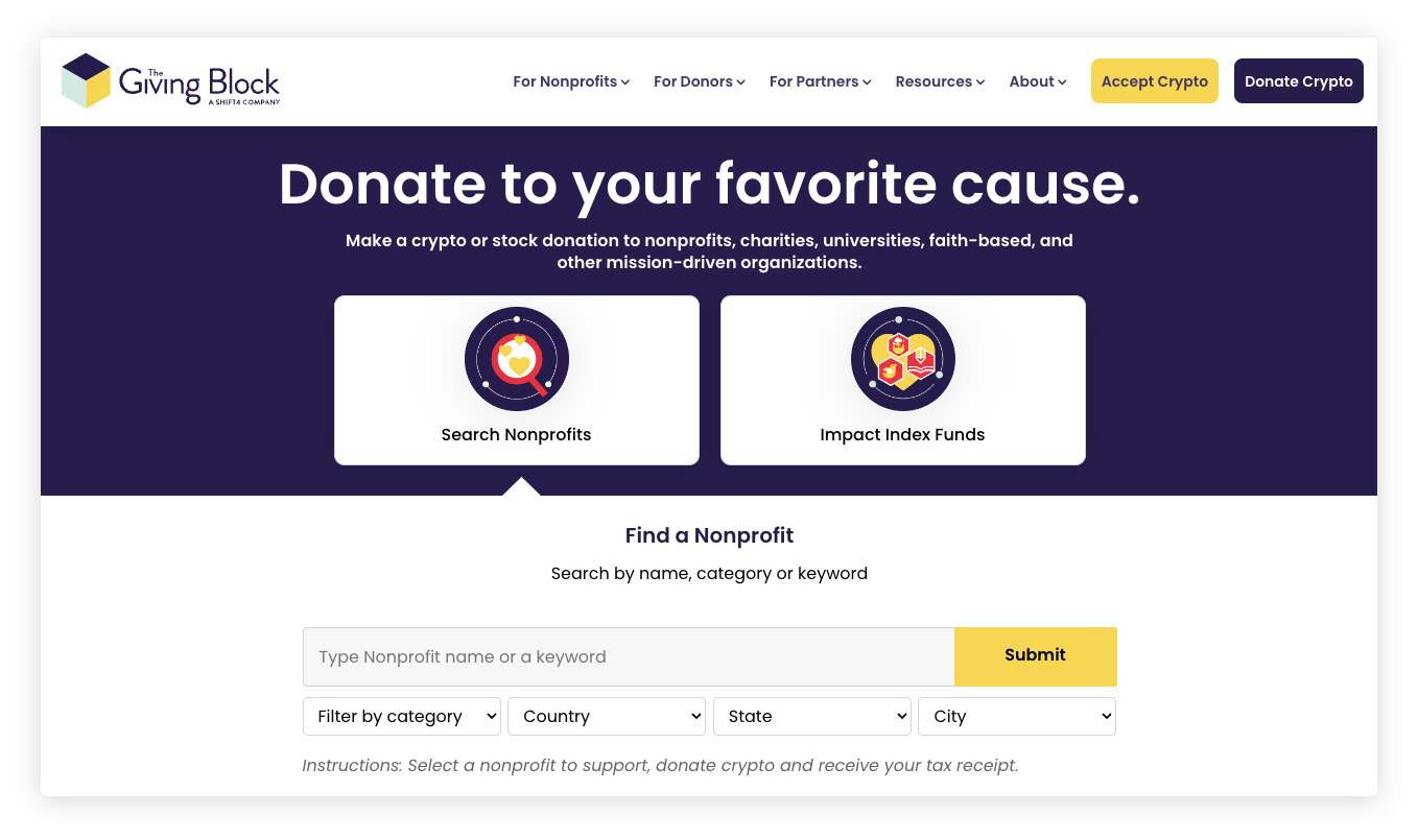 Step 1 - Donate Page | The Giving Block