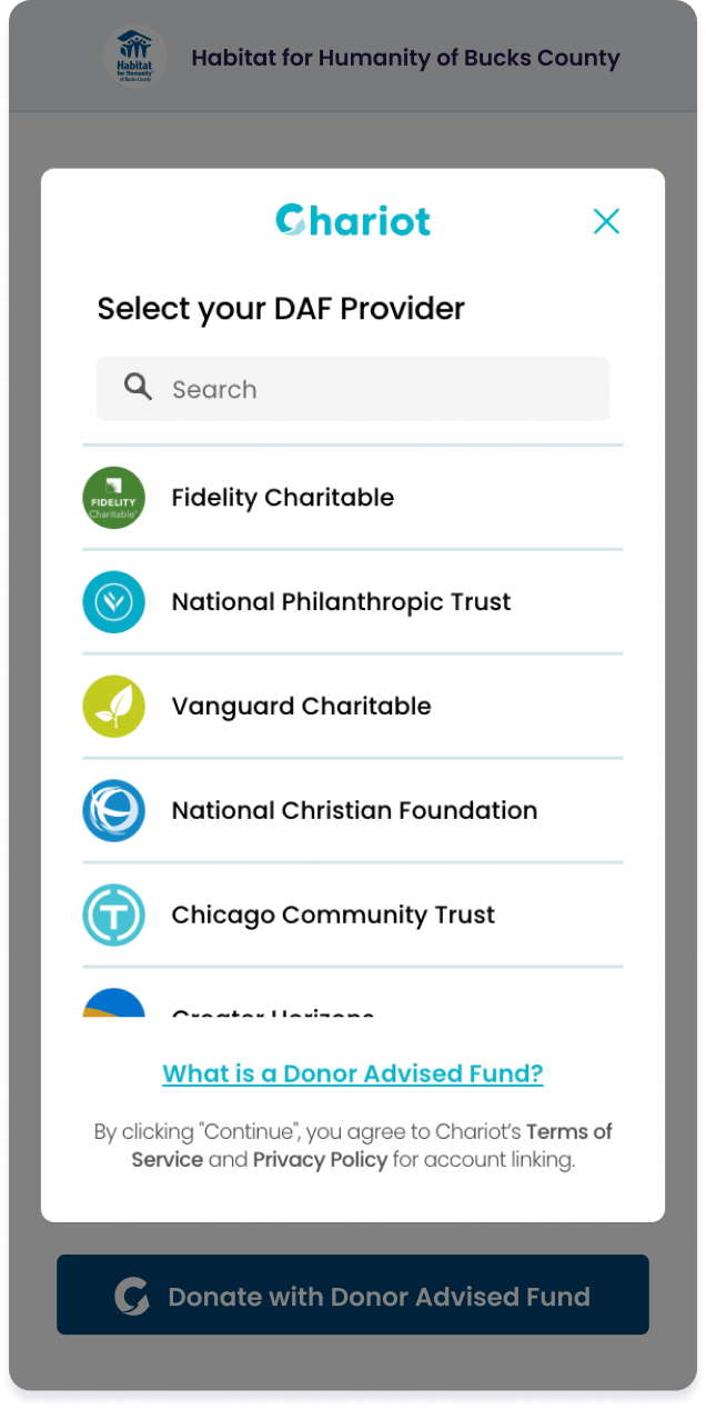 DAF - Provider select | The Giving Block