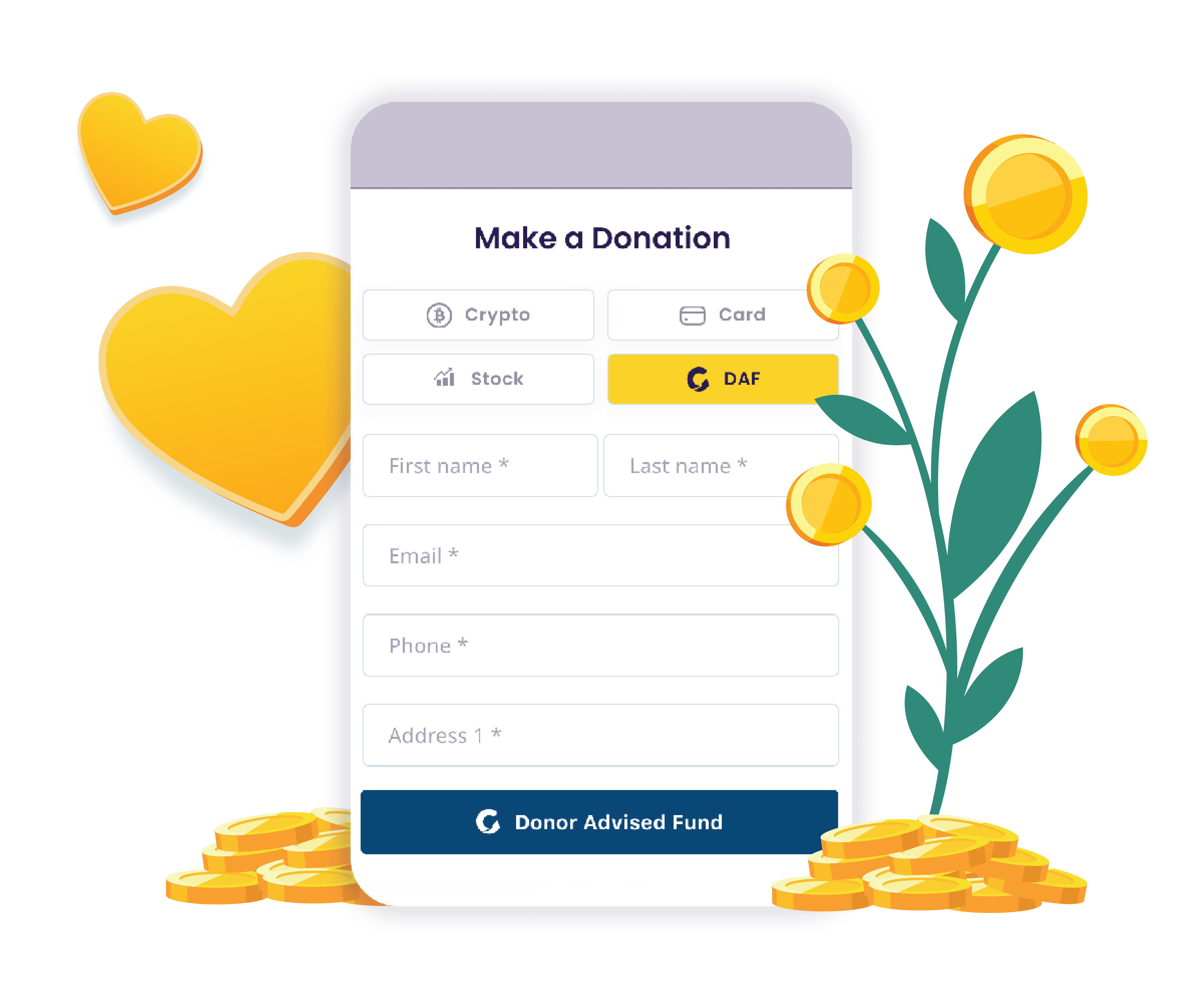 DAF App Mobile - horizontal | The Giving Block DAF App Mobile - horizontal | The Giving Block