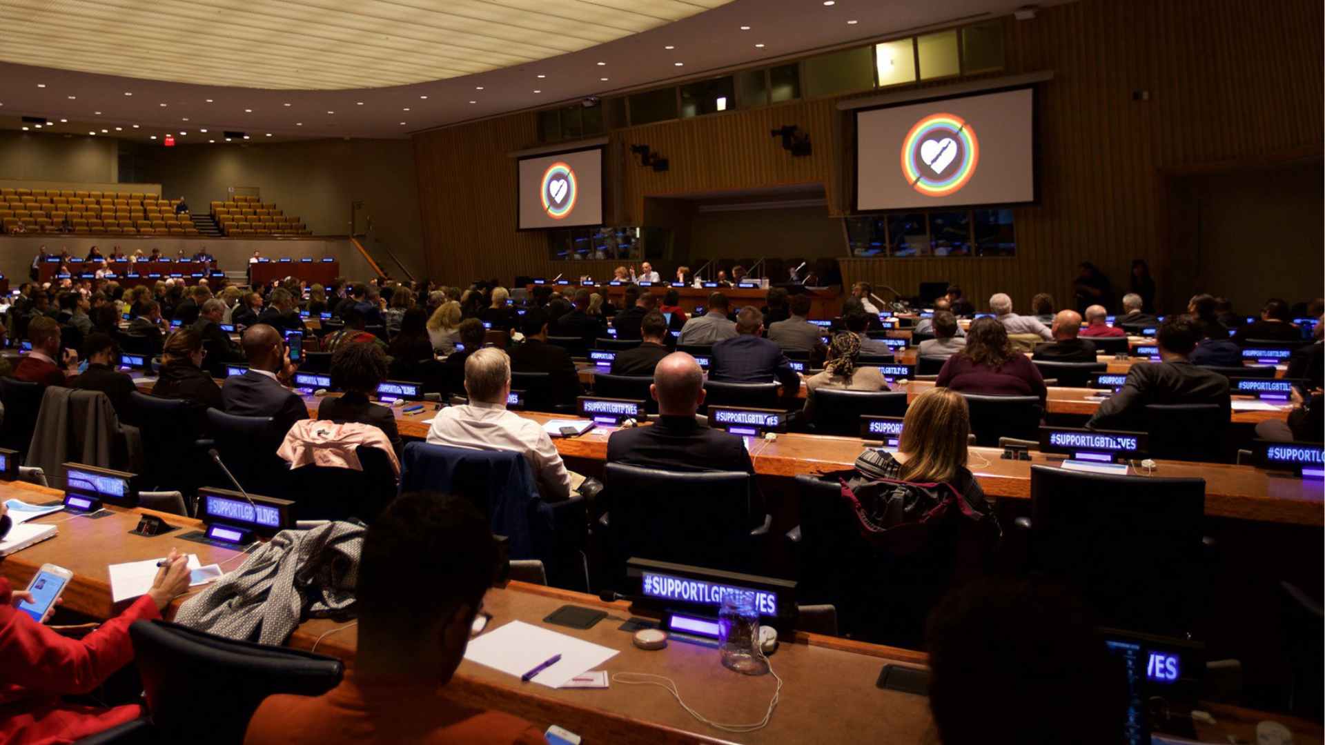 Outright International delivering a presentation at the UN General Assembly in 2018.