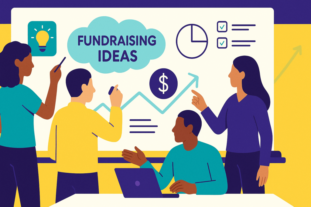 Nonprofit team brainstorming fundraising strategies during a recession