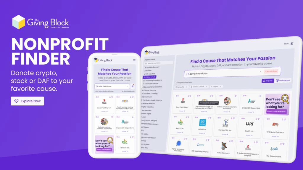 Nonprofit finder - desktop and mobile The Giving Block