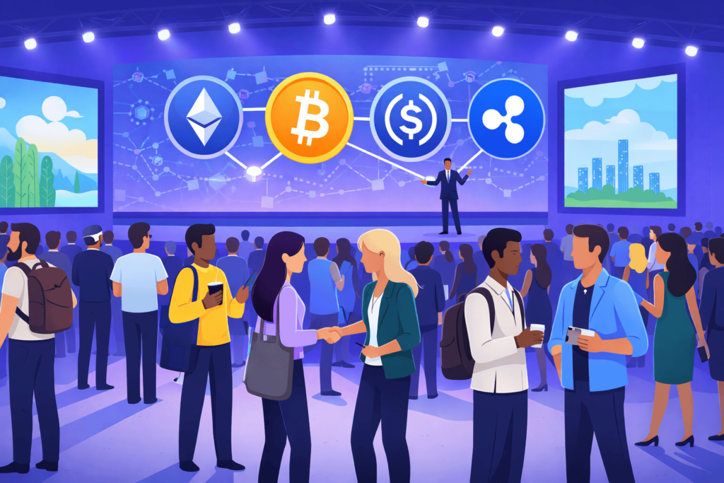 Nonprofit leaders networking at a crypto conference