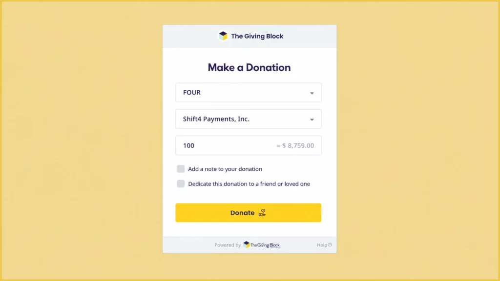 Online stock donation form used to initiate a stock donation through The Giving Block